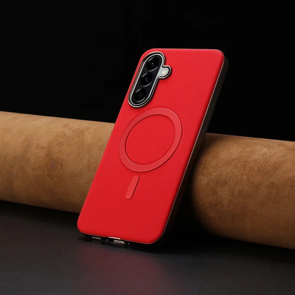 BINFEN COLOR For Samsung Galaxy A55 5G Case  BF40 Magnetic Case Electroplated PU + TPU Phone Back Cover - Red - 6