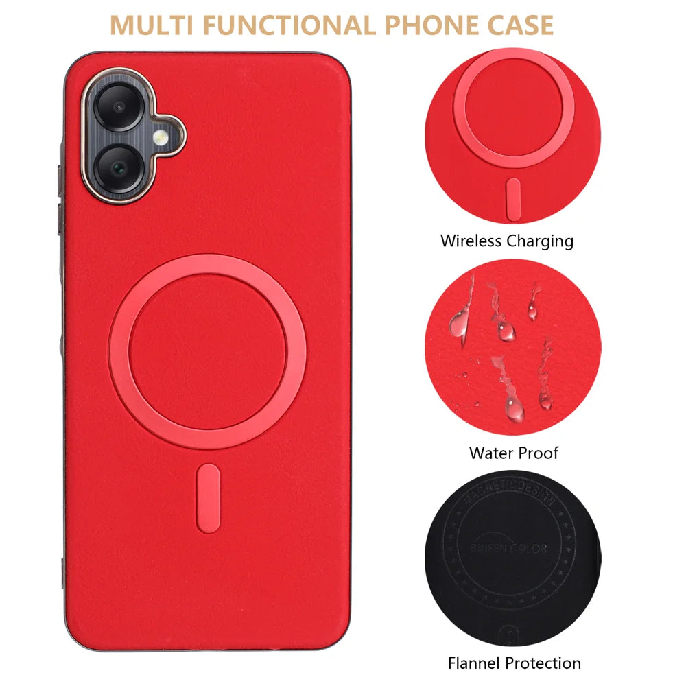 BINFEN COLOR For Samsung Galaxy A06 5G / Galaxy A06 4G Case  BF40 Magnetic Case Electroplated PU + TPU Phone Back Cover - Red - 4
