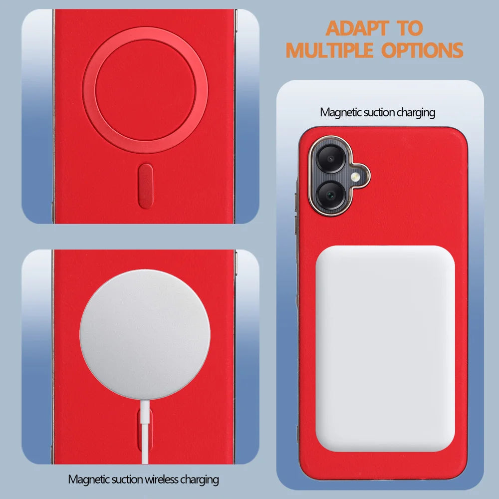BINFEN COLOR For Samsung Galaxy A06 5G / Galaxy A06 4G Case  BF40 Magnetic Case Electroplated PU + TPU Phone Back Cover - Red - 5