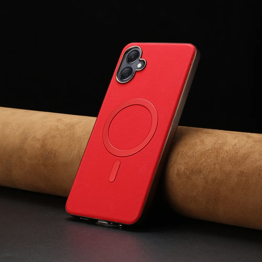 BINFEN COLOR For Samsung Galaxy A06 5G / Galaxy A06 4G Case  BF40 Magnetic Case Electroplated PU + TPU Phone Back Cover - Red - 6