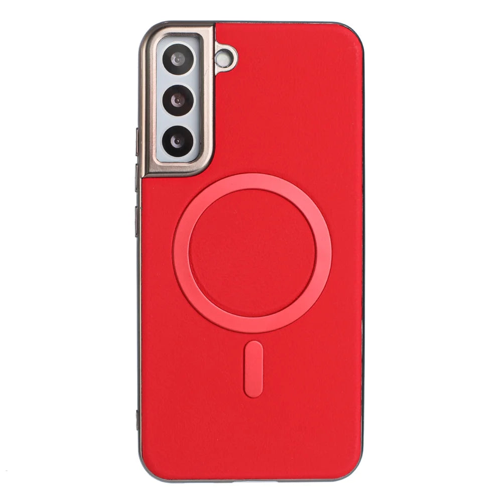 BINFEN COLOR For Samsung Galaxy S24 FE Case  BF40 Magnetic Case Electroplated PU + TPU Phone Back Cover - Red - 1