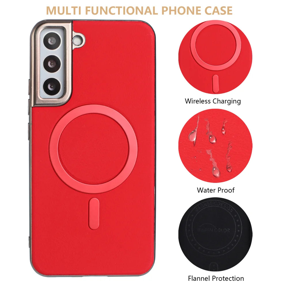 BINFEN COLOR For Samsung Galaxy S23 Case  BF40 Magnetic Case Electroplated PU + TPU Phone Back Cover - Red - 4