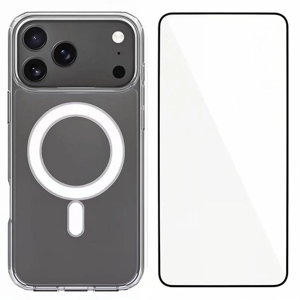 WANLONFENG For iPhone 17 Pro Clear Phone Case  LM Series Compatible with MagSafe with Screen Film (Big Lens Hole) - Transparent - 1