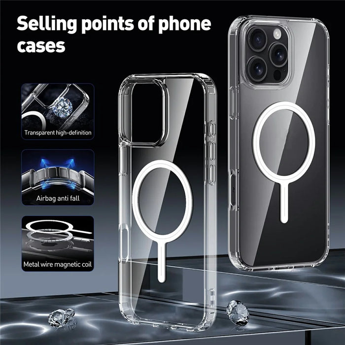 For iPhone 16 Pro Max Magnetic Case TPU + Acrylic Clear Phone Back Cover - 4