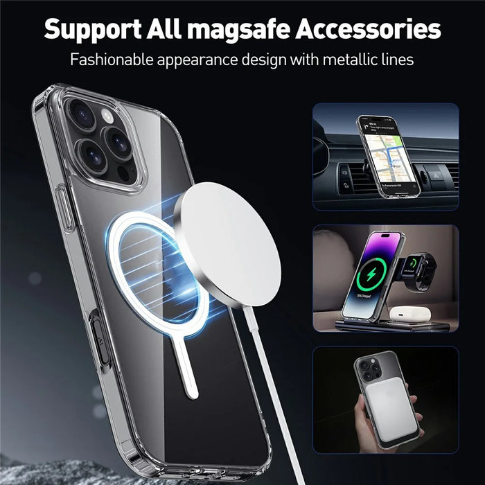 For iPhone 16 Pro Max Magnetic Case TPU + Acrylic Clear Phone Back Cover - 7