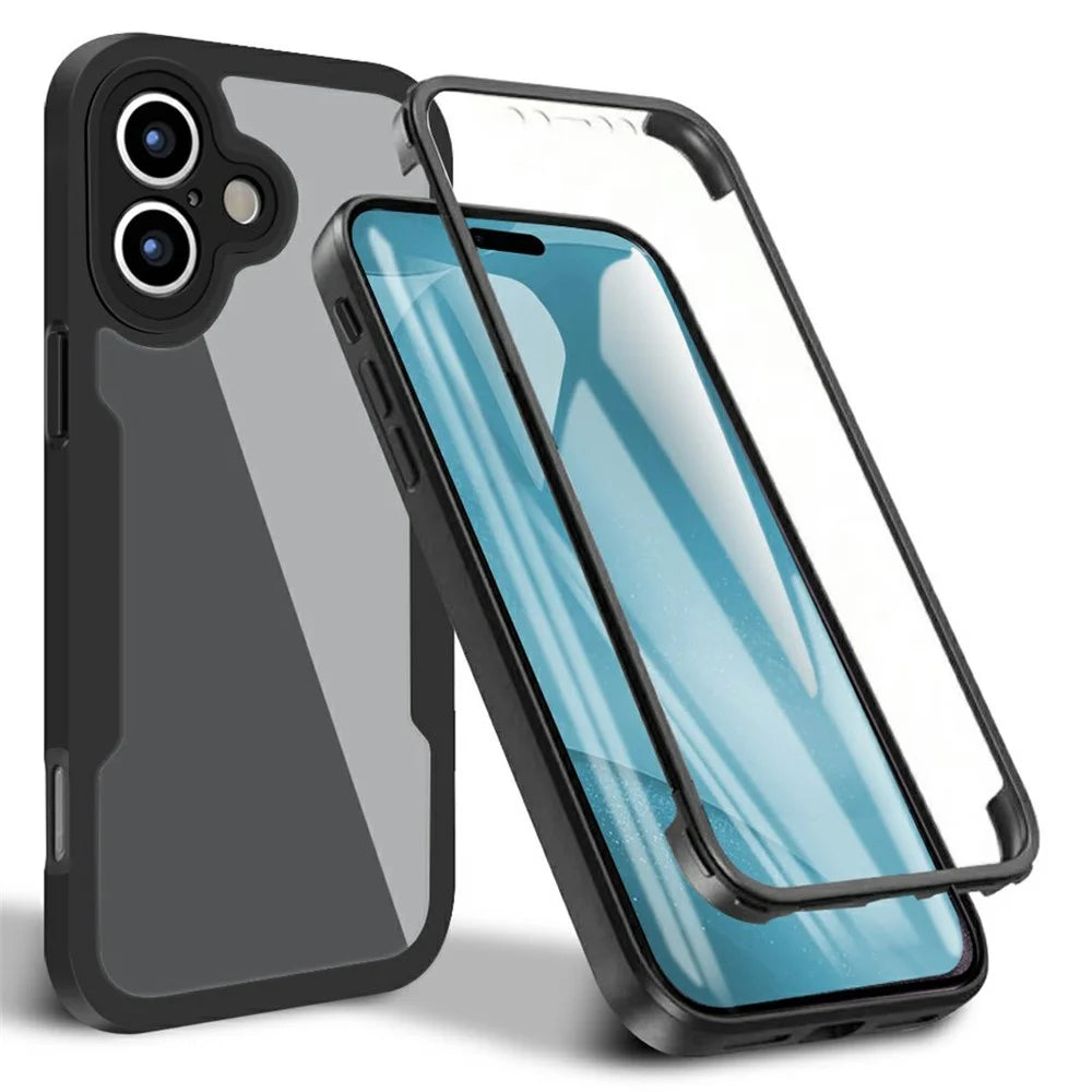 For iPhone 17 Case Acrylic + TPU Clear Phone Cover with PET Screen Film - Black - 1
