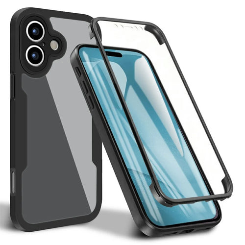For iPhone 17 Case Acrylic + TPU Clear Phone Cover with PET Screen Film - Black - 1