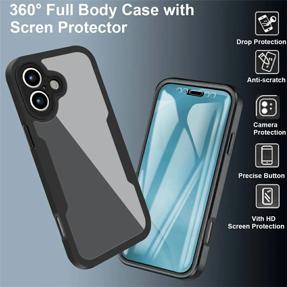 For iPhone 17 Case Acrylic + TPU Clear Phone Cover with PET Screen Film - Black - 3