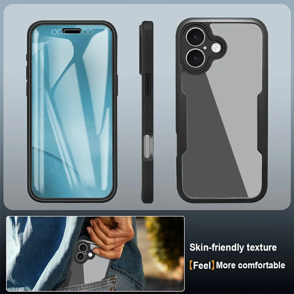 For iPhone 17 Case Acrylic + TPU Clear Phone Cover with PET Screen Film - Black - 5