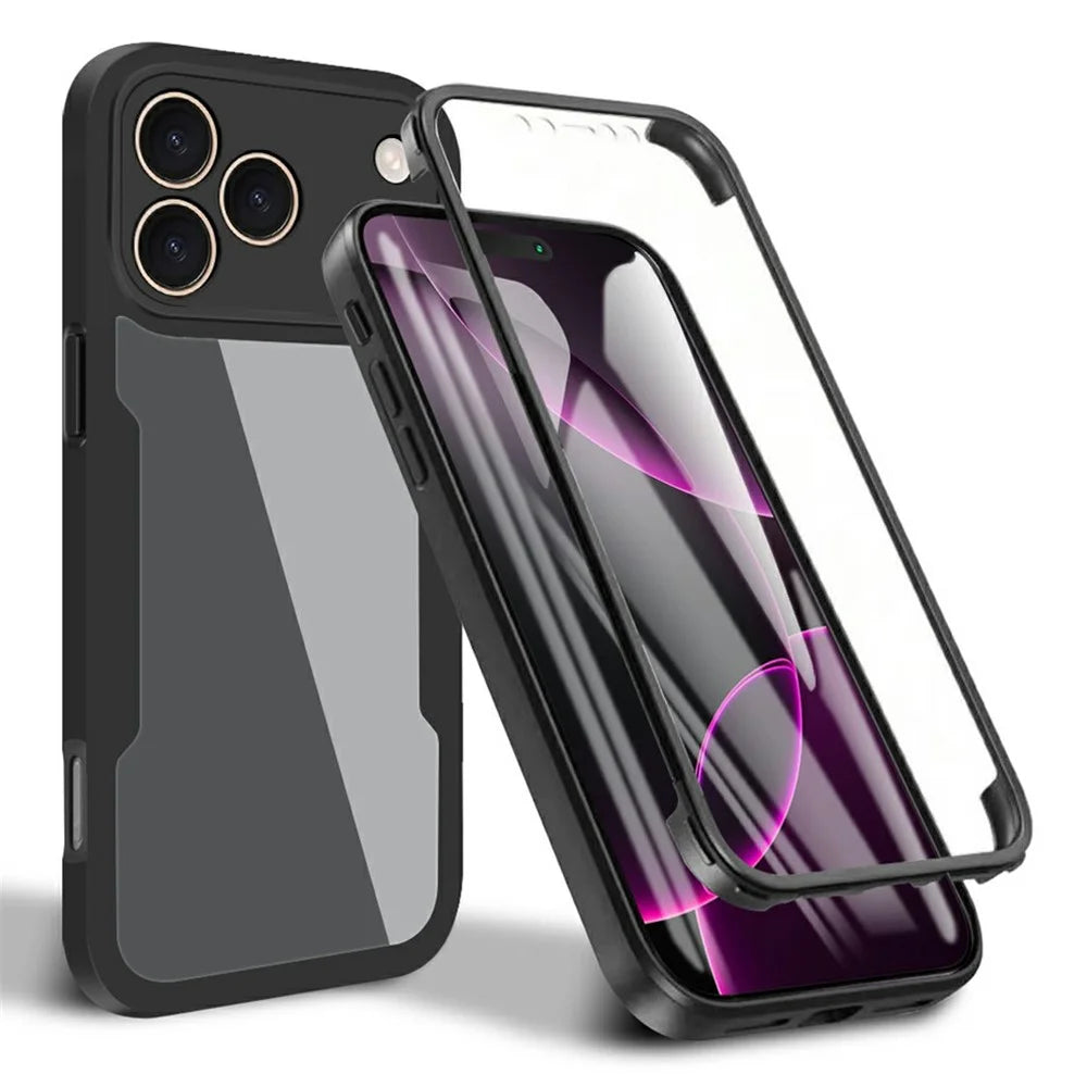 For iPhone 17 Pro Case Acrylic + TPU Clear Phone Cover with PET Screen Film - Black - 1