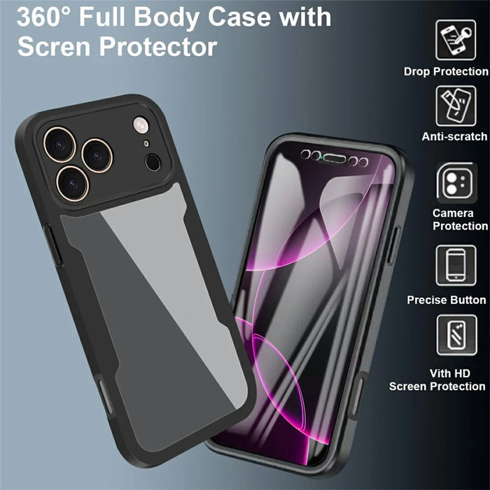 For iPhone 17 Pro Case Acrylic + TPU Clear Phone Cover with PET Screen Film - Black - 3