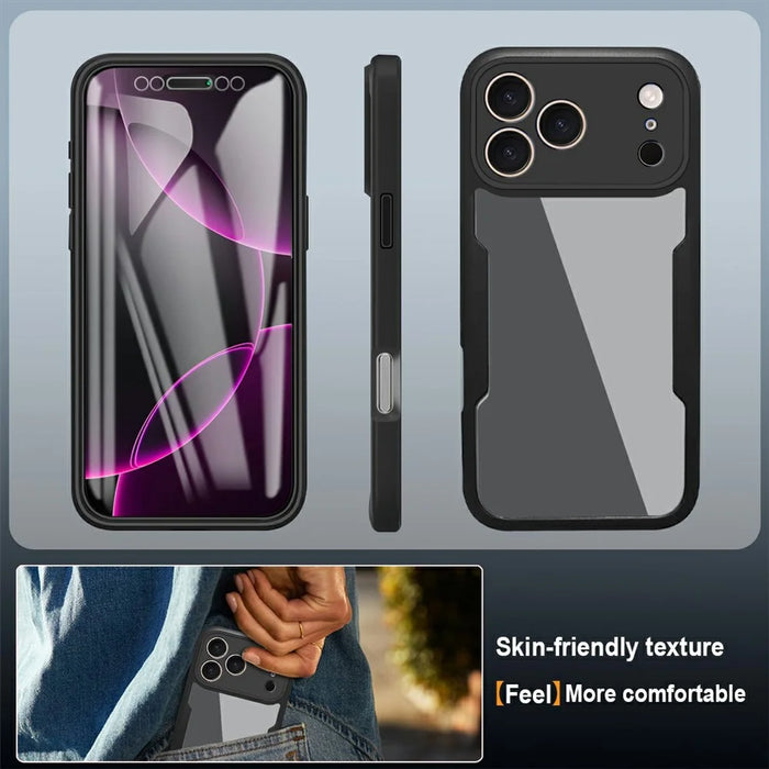 For iPhone 17 Pro Case Acrylic + TPU Clear Phone Cover with PET Screen Film - Black - 5