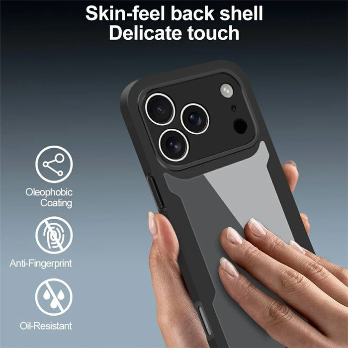 For iPhone 17 Pro Case Acrylic + TPU Clear Phone Cover with PET Screen Film - Black - 6