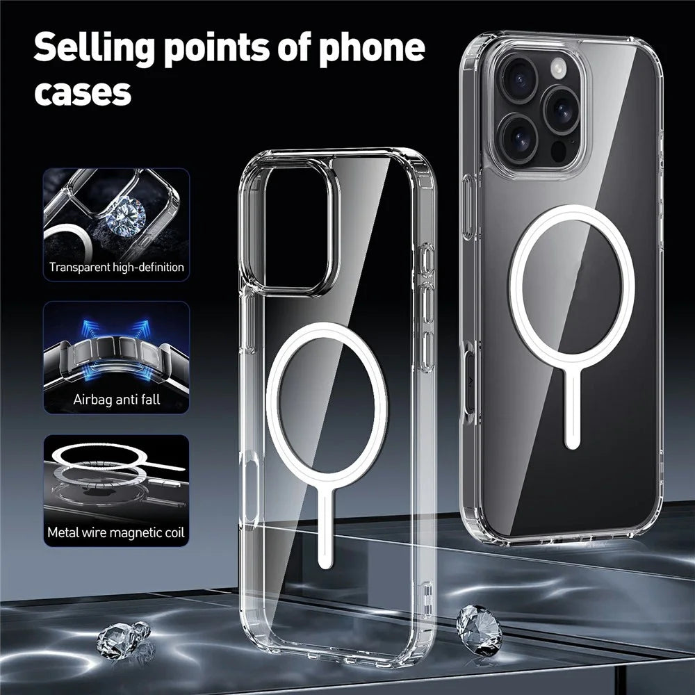 For iPhone 16 Pro Magnetic Case TPU Acrylic Clear Phone Back Cover - 4