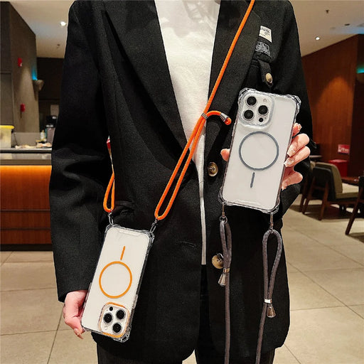 For iPhone 16 Pro Magnetic Case with Lanyard Drop-Proof TPU + PC Phone Back Cover - Black - 2