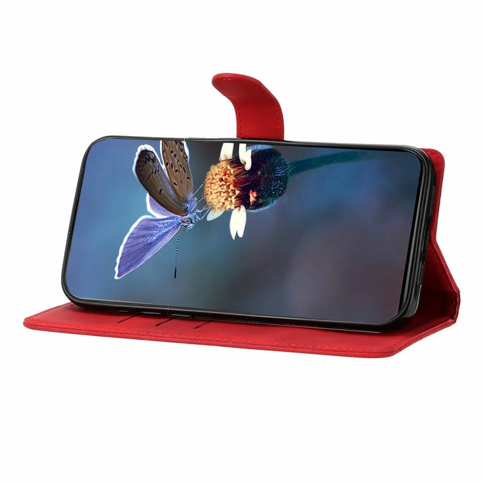 For iPhone 17 Case Butterfly Flower Pattern Skin-Touch Leather Phone Cover - Red - 3