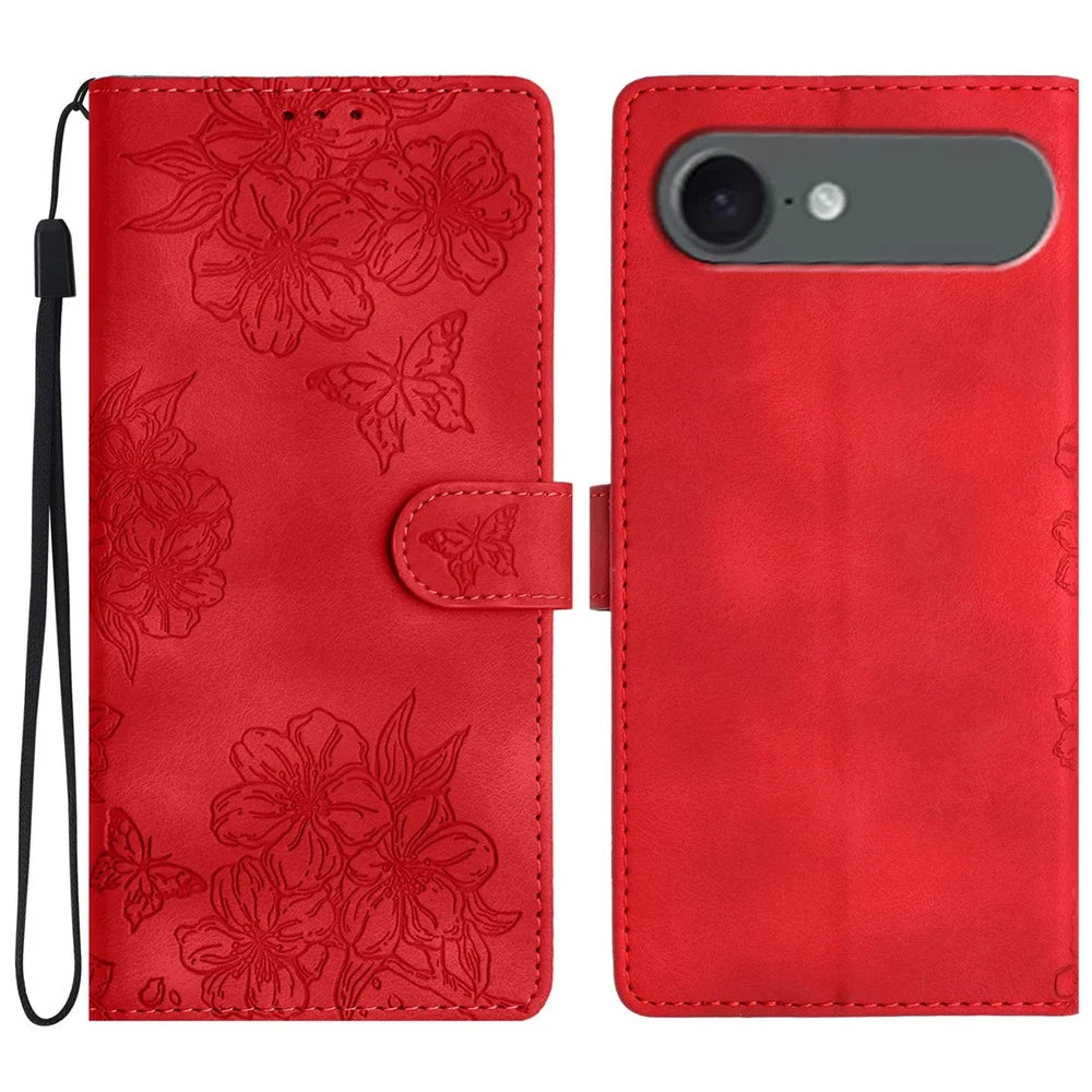 For iPhone Air Case Butterfly Flower Pattern Skin-Touch Leather Phone Cover - Red - 1