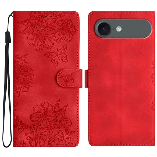 For iPhone Air Case Butterfly Flower Pattern Skin-Touch Leather Phone Cover - Red - 1
