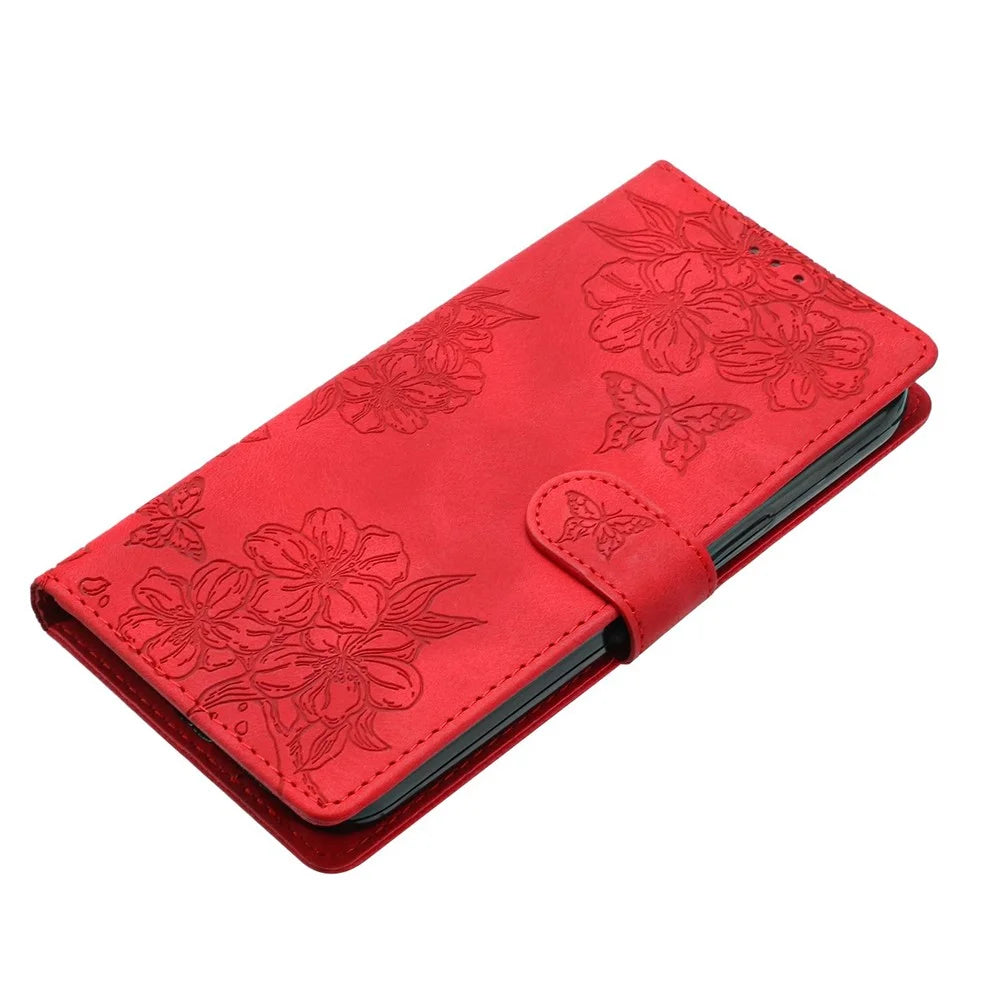 For iPhone Air Case Butterfly Flower Pattern Skin-Touch Leather Phone Cover - Red - 4
