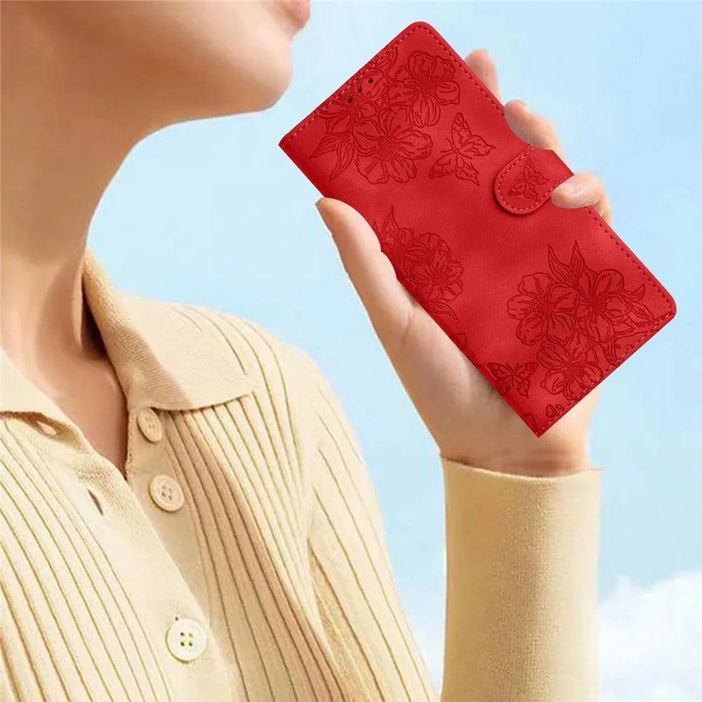 For iPhone Air Case Butterfly Flower Pattern Skin-Touch Leather Phone Cover - Red - 5