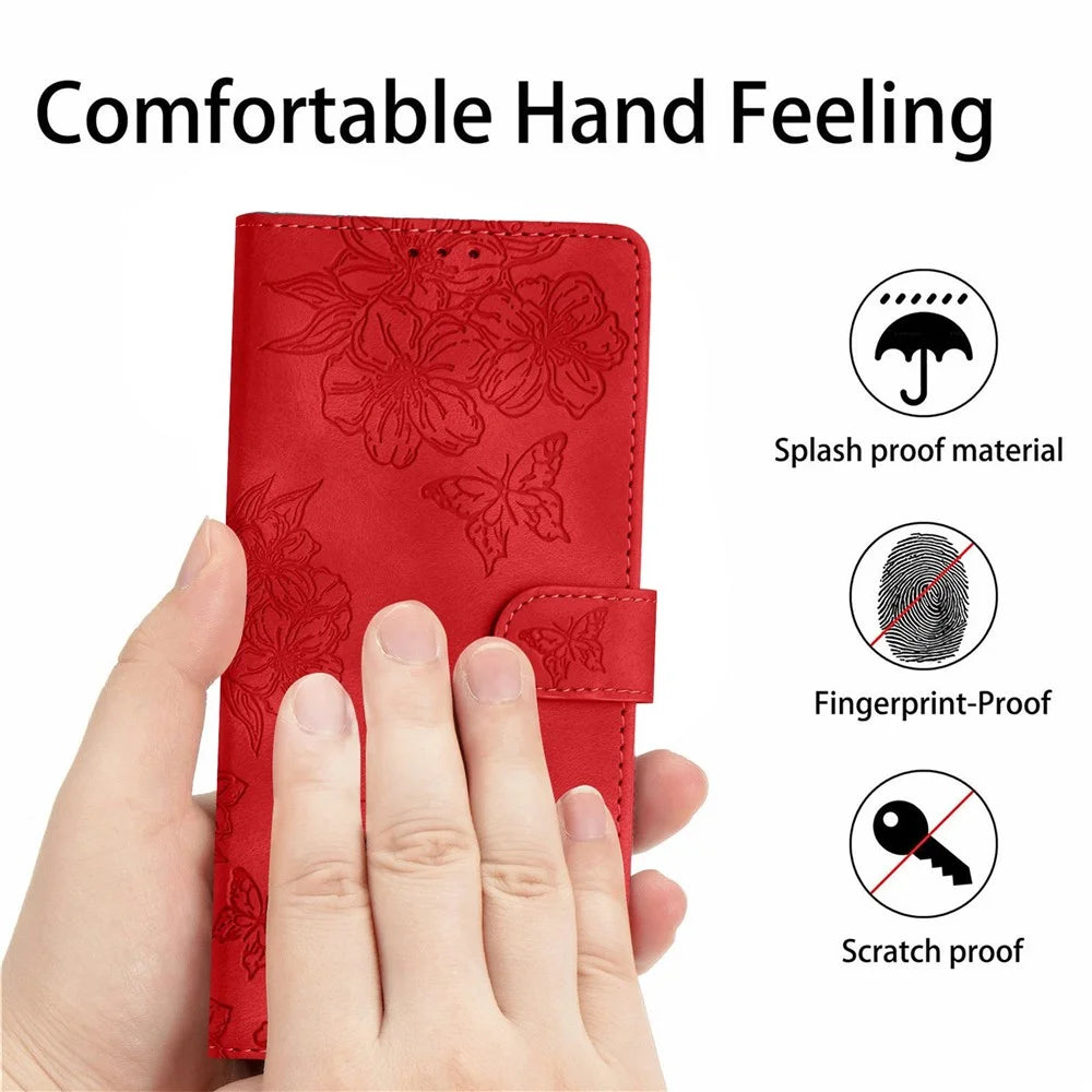 For iPhone Air Case Butterfly Flower Pattern Skin-Touch Leather Phone Cover - Red - 6