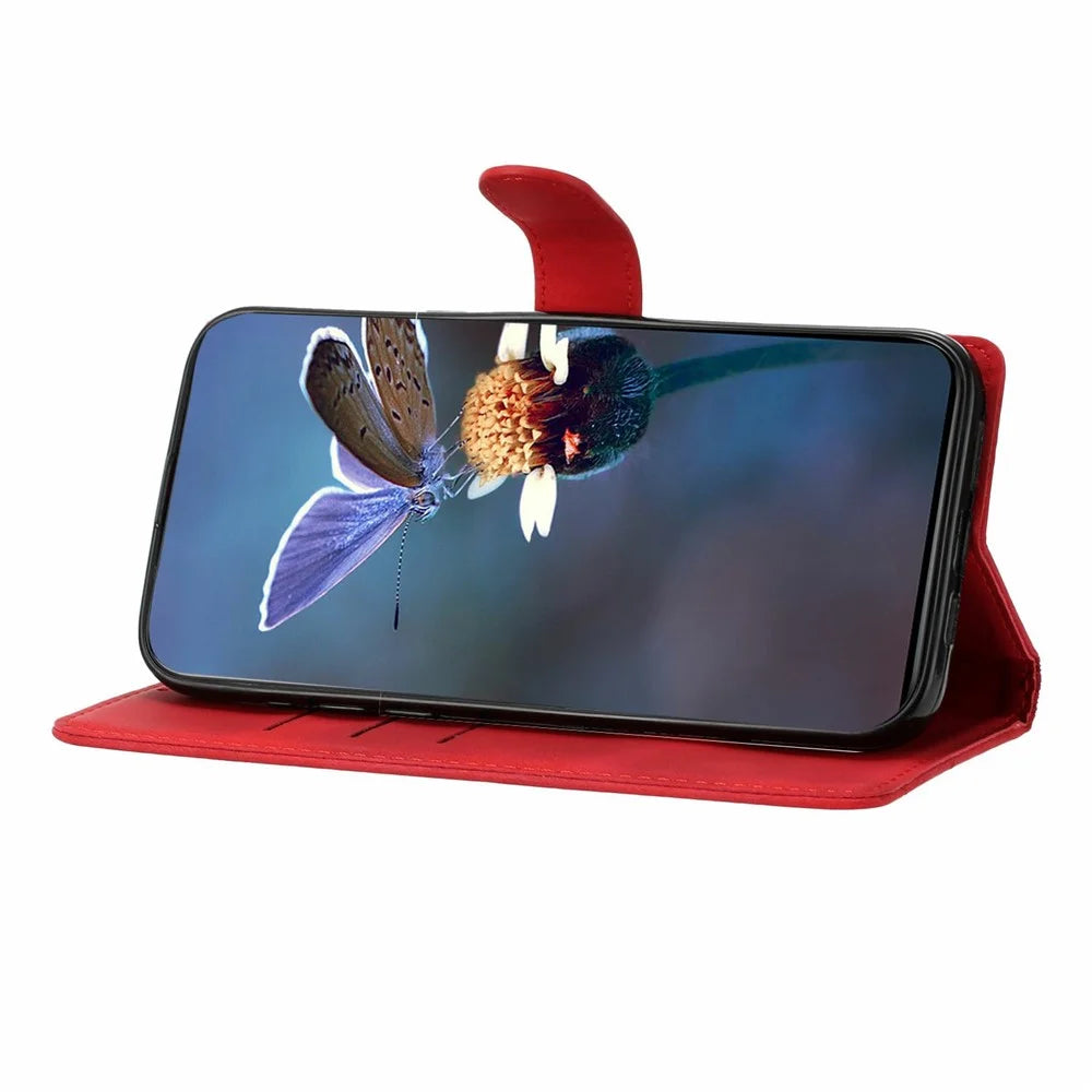 For iPhone 18 Pro Max / 17 Pro Max Case Butterfly Flower Pattern Skin-Touch Leather Phone Cover - Red - 3