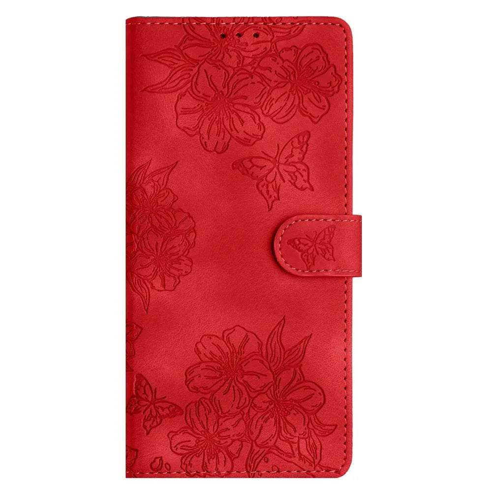 For iPhone 18 Pro Max / 17 Pro Max Case Butterfly Flower Pattern Skin-Touch Leather Phone Cover - Red - 7