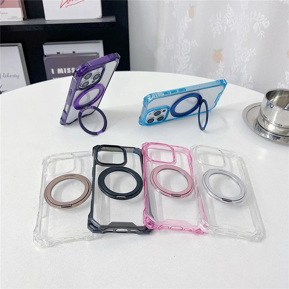 For iPhone 15 Pro Magnetic Case Ring Kickstand TPU + PC Phone Cover - Brown - 4