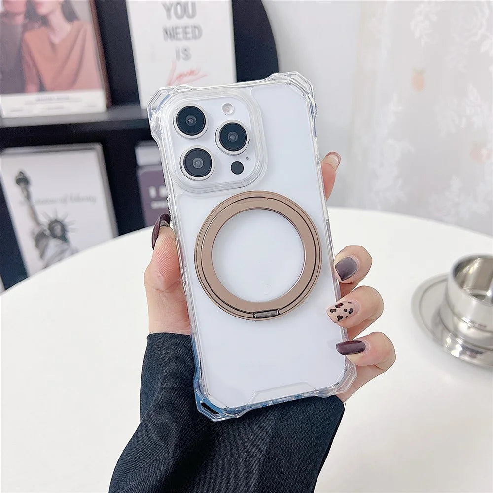 For iPhone 15 Pro Max Magnetic Case Ring Kickstand TPU + PC Phone Cover - Brown - 1