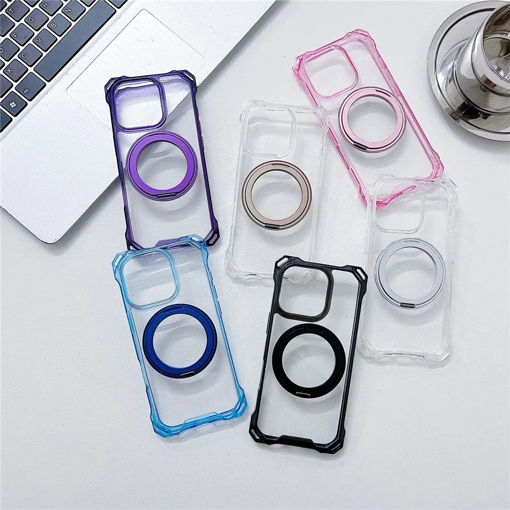 For iPhone 16 Pro Max Magnetic Case Ring Kickstand TPU + PC Phone Cover - Brown - 5