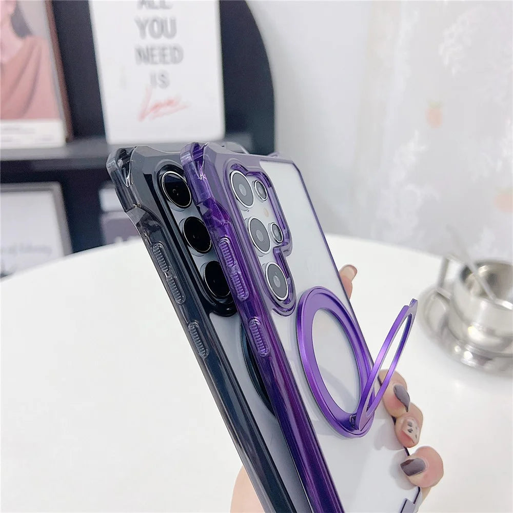 For Samsung Galaxy S24 Ultra Magnetic Case Ring Kickstand TPU + PC Phone Cover - Pink - 3
