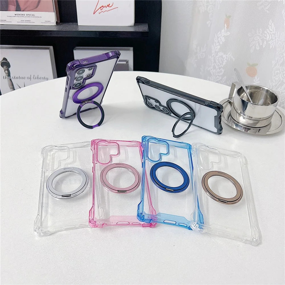 For Samsung Galaxy S24 Ultra Magnetic Case Ring Kickstand TPU + PC Phone Cover - Pink - 5