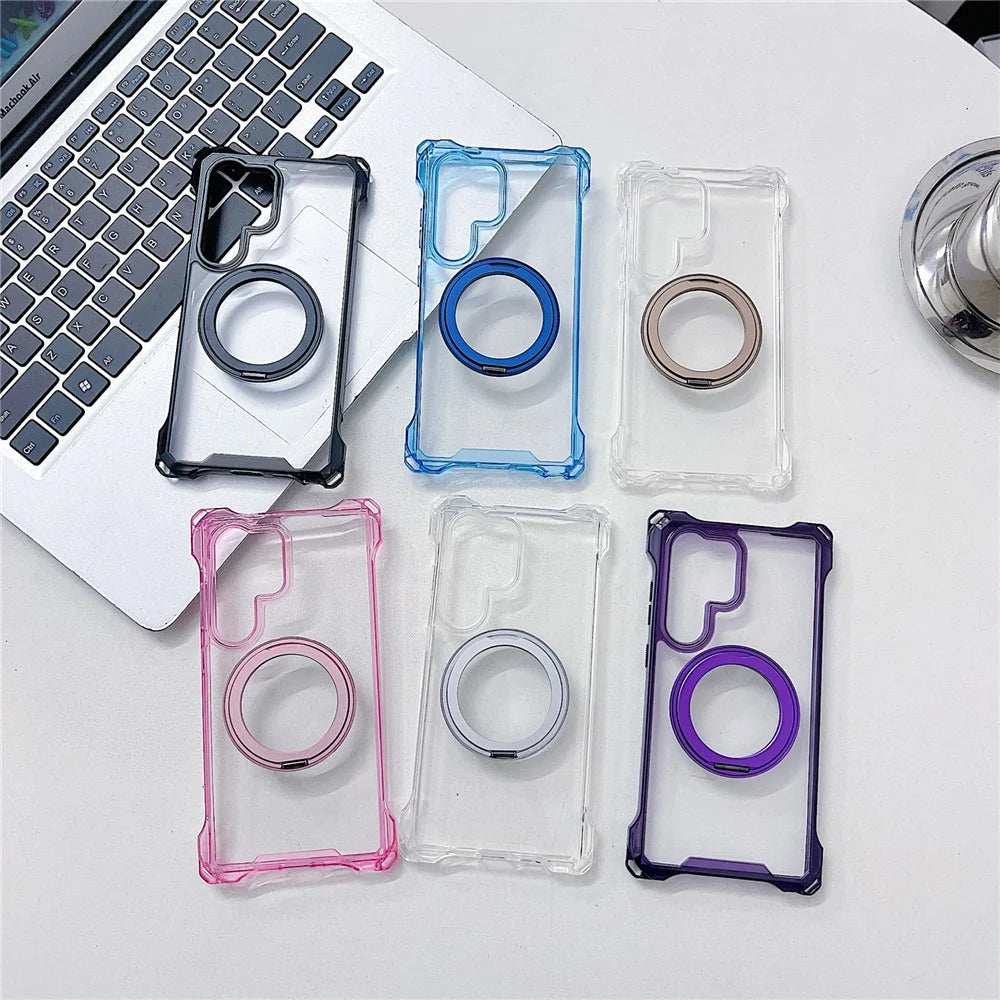 For Samsung Galaxy S25 Ultra Magnetic Case Ring Kickstand TPU + PC Phone Cover - Pink - 6