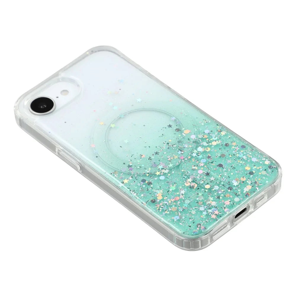 For iPhone 17e / 16e Case Compatible with MagSafe Sparkle Epoxy TPU + Acrylic Phone Cover - Green - 4