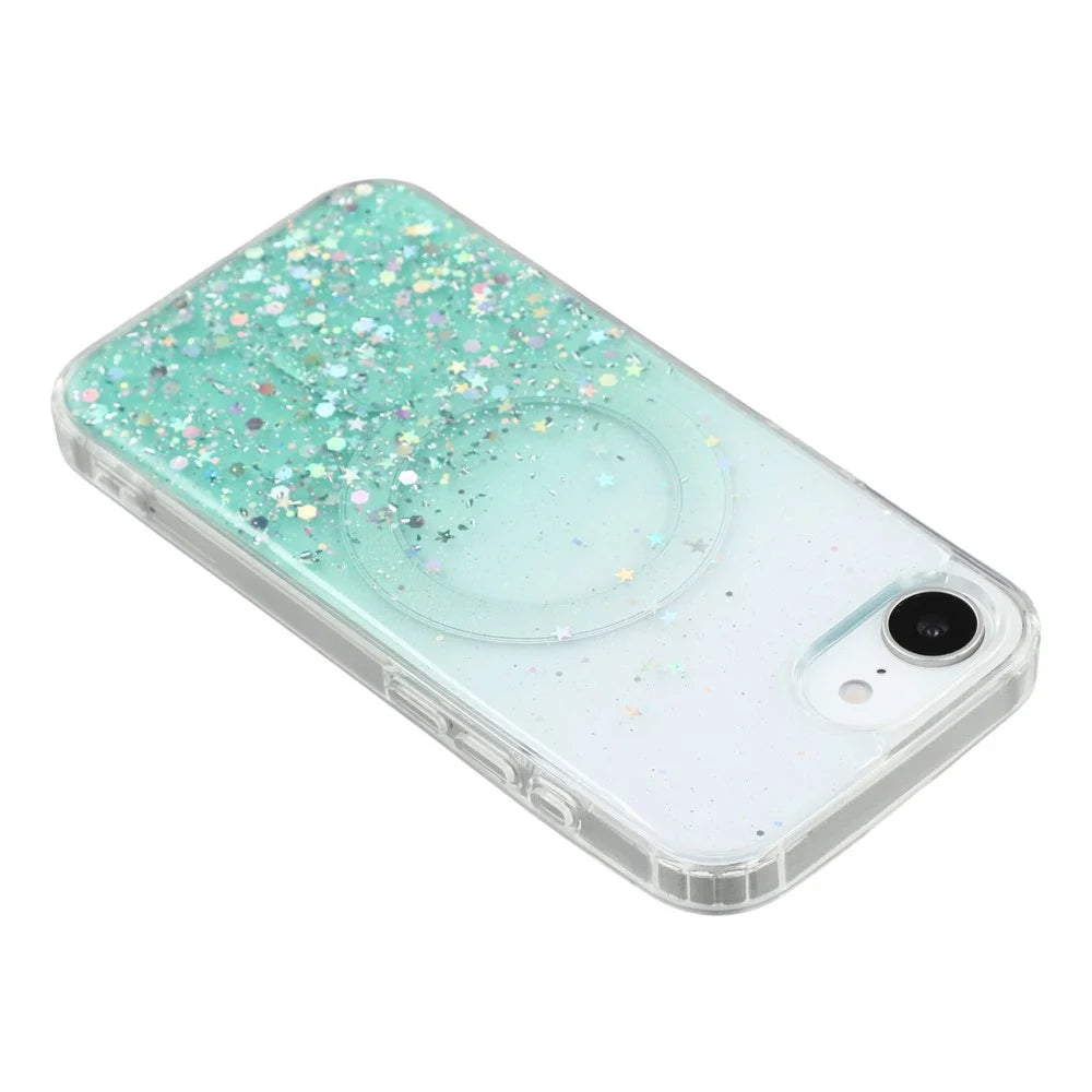 For iPhone 17e / 16e Case Compatible with MagSafe Sparkle Epoxy TPU + Acrylic Phone Cover - Green - 5