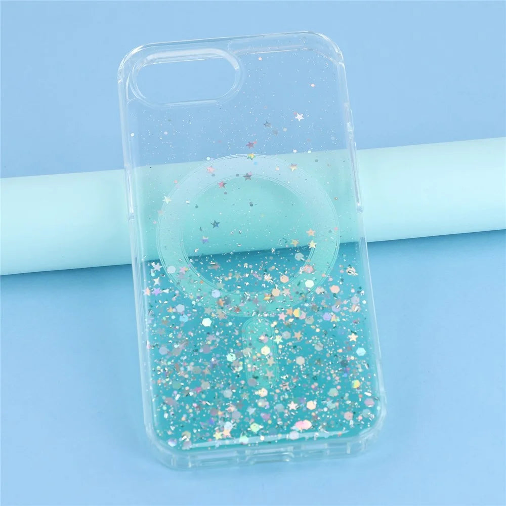 For iPhone 17e / 16e Case Compatible with MagSafe Sparkle Epoxy TPU + Acrylic Phone Cover - Green - 6