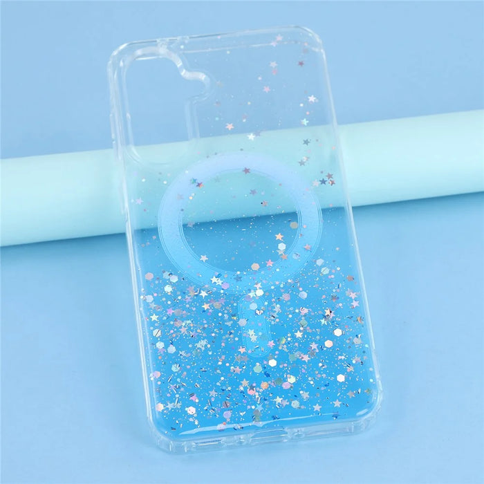 For Samsung Galaxy A56 5G Magnetic Case Sparkle Epoxy TPU + Acrylic Phone Cover - Blue - 6