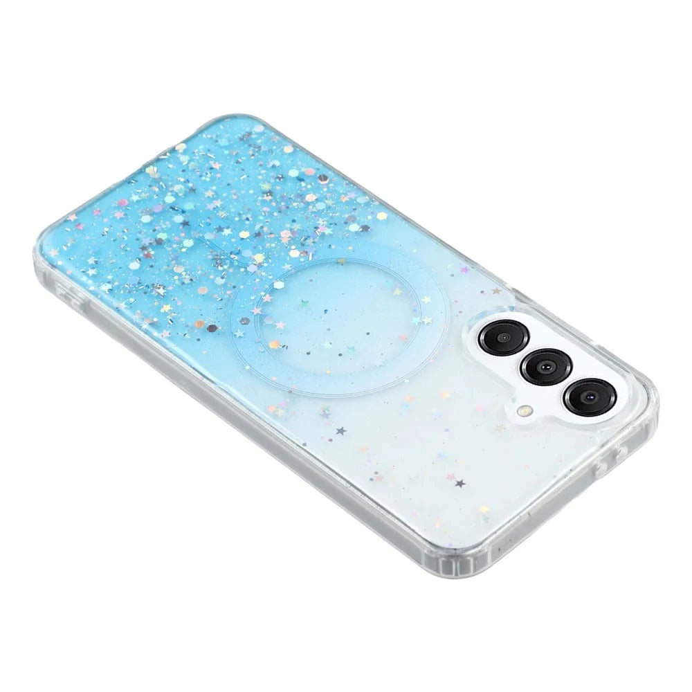For Samsung Galaxy A16 4G / 5G Magnetic Case Sparkle Epoxy TPU + Acrylic Phone Cover - Blue - 3