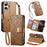 For iPhone 16 Case Floral Leaf Pattern Multi Card Slots Zipper Leather Phone Cover with Wrist Strap - Brown - 1