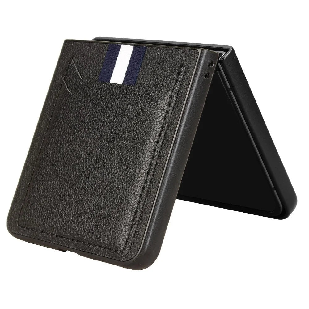 For Samsung Galaxy Z Flip7 5G Case Card Holder Litchi Texture Leather + PC Phone Cover - Black - 2