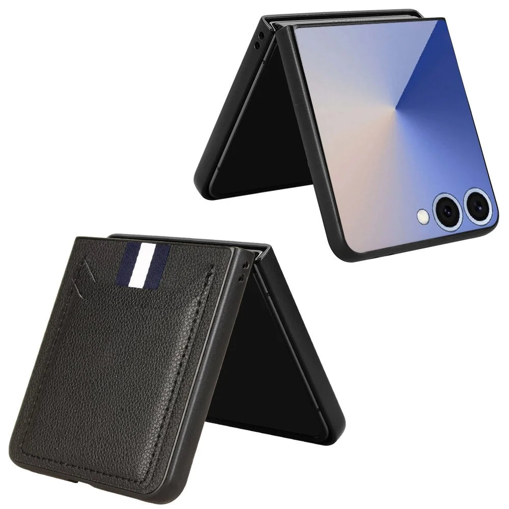 For Samsung Galaxy Z Flip7 5G Case Card Holder Litchi Texture Leather + PC Phone Cover - Black - 3
