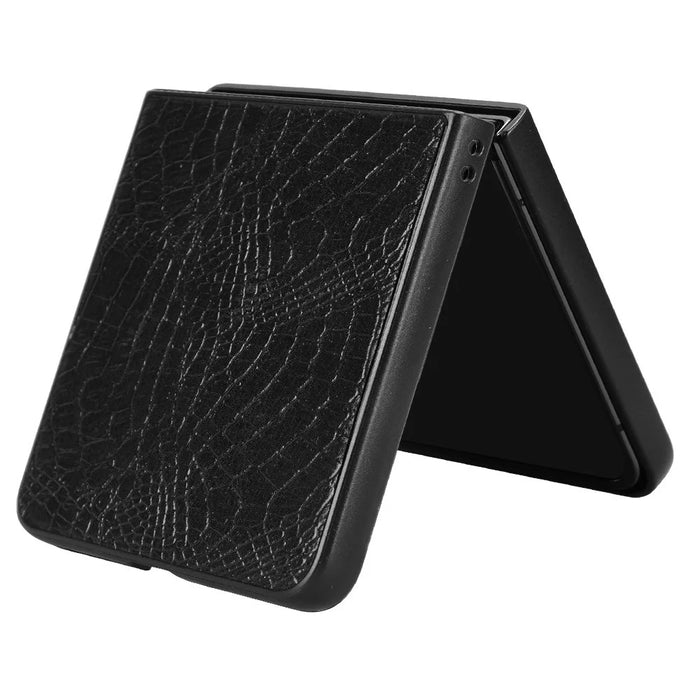 For Samsung Galaxy Z Flip7 5G Case Crocodile Texture Leather Coated Hard PC Phone Cover - Black - 2