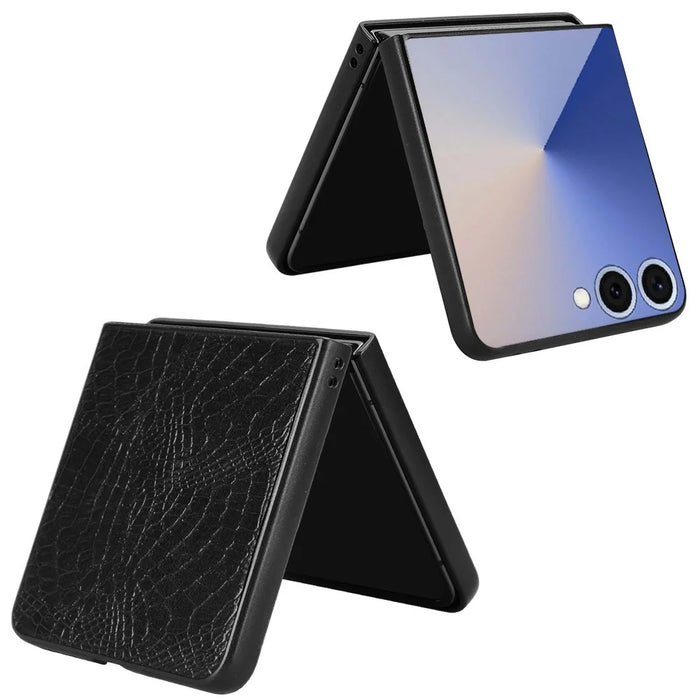 For Samsung Galaxy Z Flip7 5G Case Crocodile Texture Leather Coated Hard PC Phone Cover - Black - 3