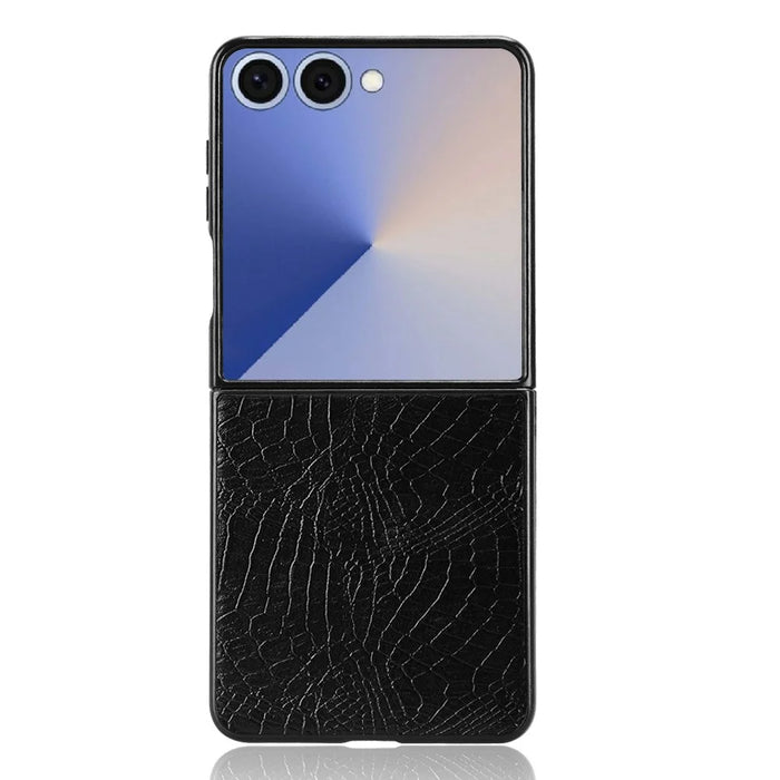 For Samsung Galaxy Z Flip7 5G Case Crocodile Texture Leather Coated Hard PC Phone Cover - Black - 5