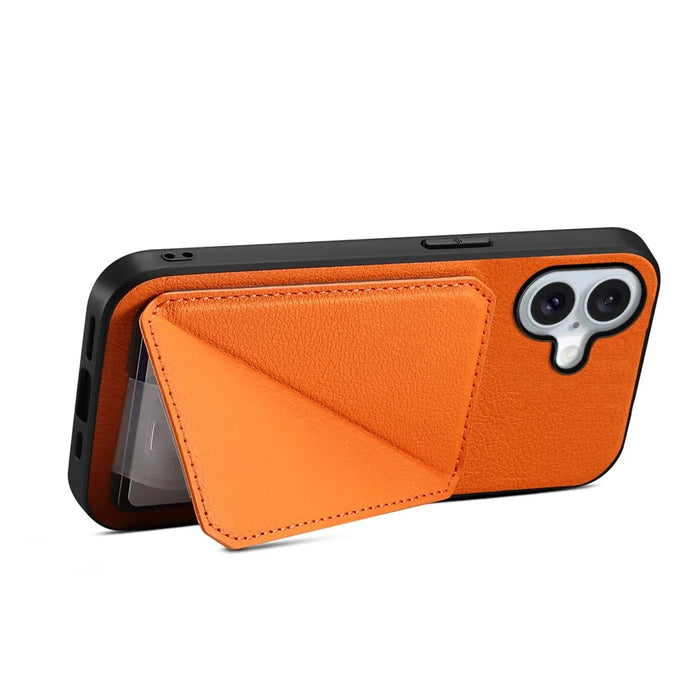 For iPhone 17 Case Card Holder Kickstand Calf Textured Leather + PC + TPU Phone Cover - Orange - 3