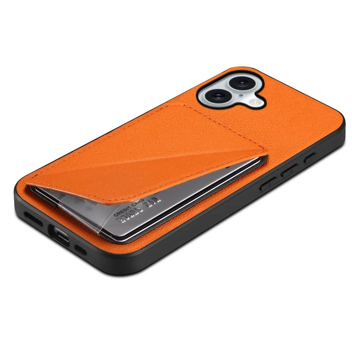 For iPhone 17 Case Card Holder Kickstand Calf Textured Leather + PC + TPU Phone Cover - Orange - 4