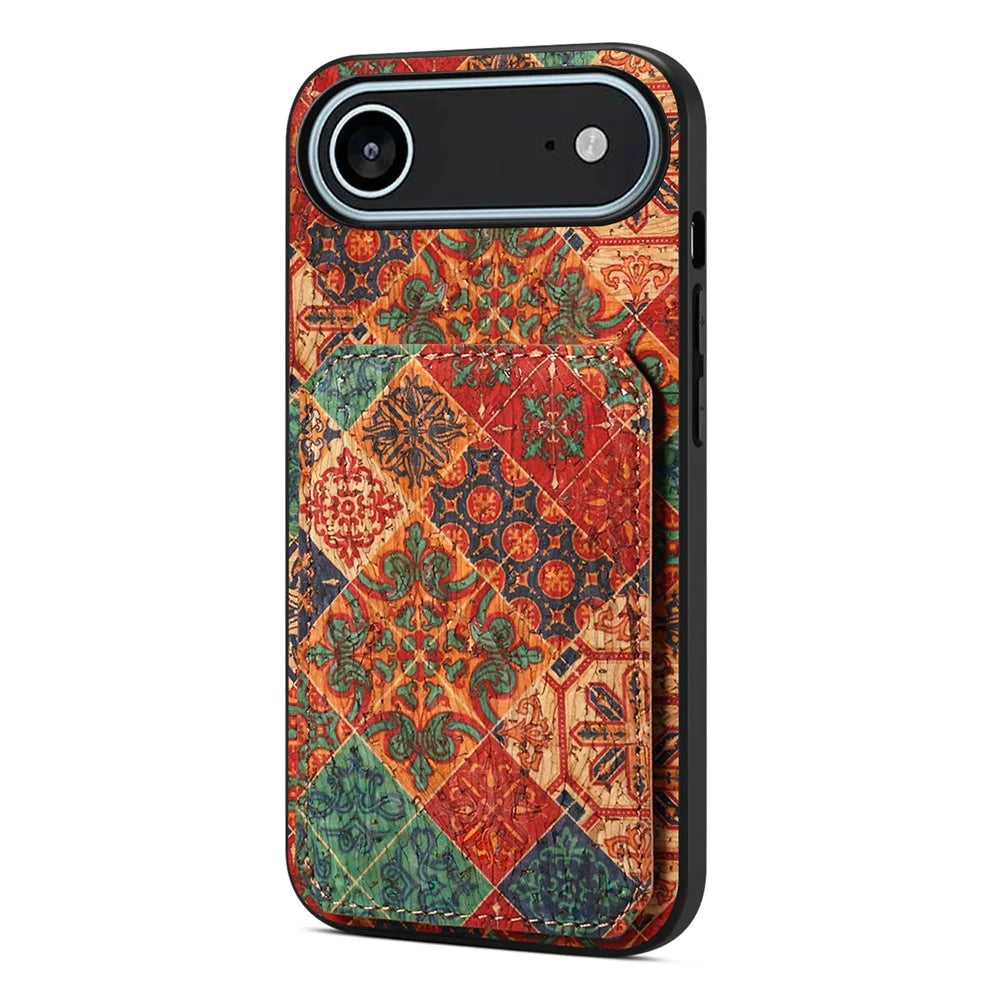 For iPhone Air Case with Card Holder Kickstand Flowers Design Leather Phone Cover - Winter / Blue - 1