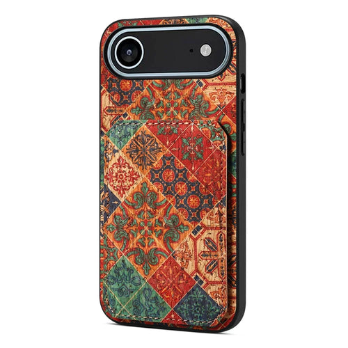 For iPhone Air Case with Card Holder Kickstand Flowers Design Leather Phone Cover - Winter / Blue - 1