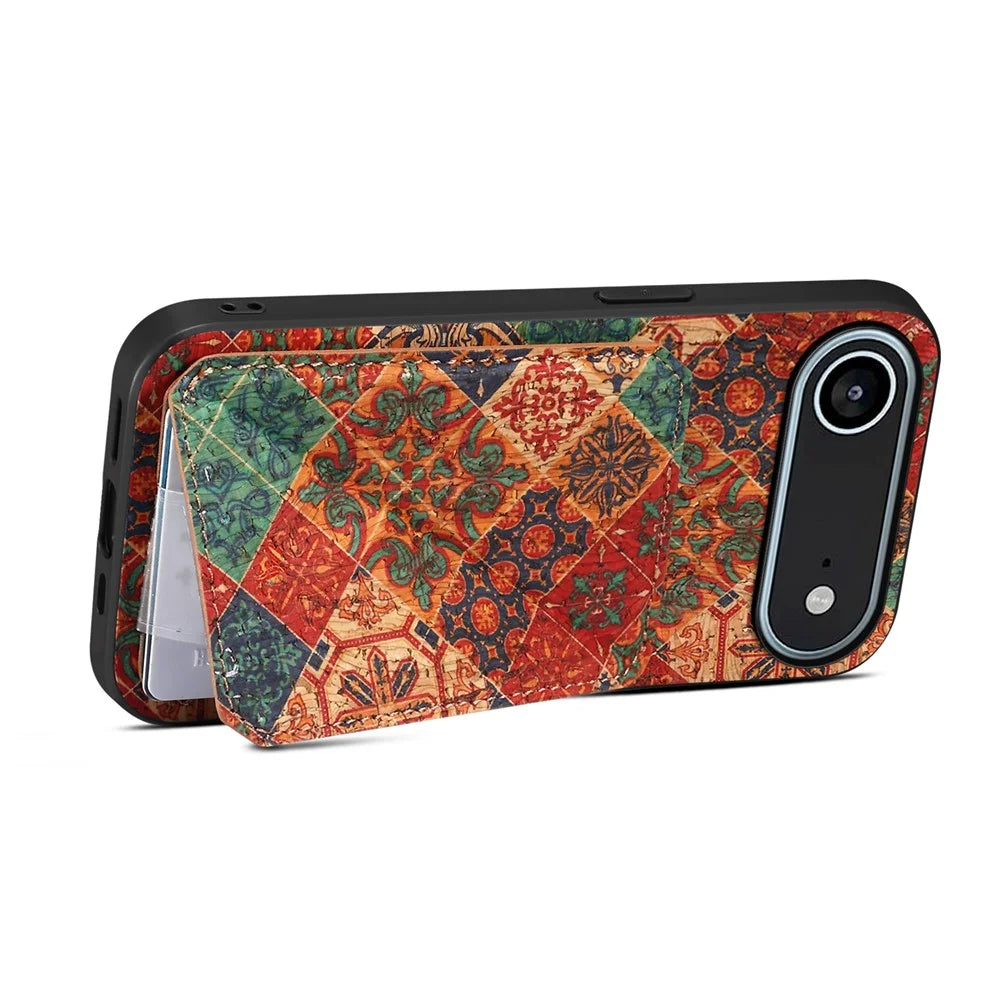For iPhone Air Case with Card Holder Kickstand Flowers Design Leather Phone Cover - Winter / Blue - 3