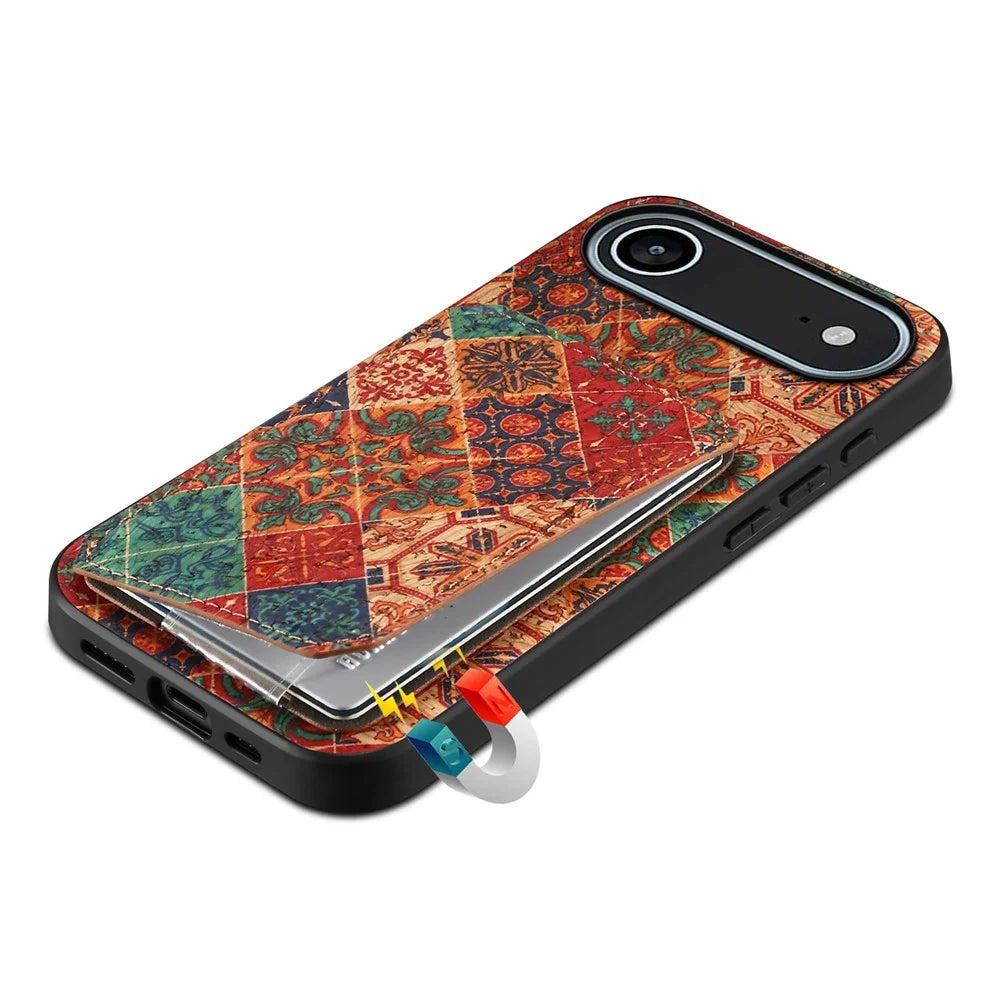 For iPhone Air Case with Card Holder Kickstand Flowers Design Leather Phone Cover - Winter / Blue - 4